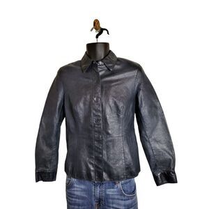 Caslon Button Up Jacket Sz‎ S Faux Leather Button Up Long Sleeve Black